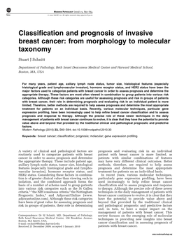 Classification and Prognosis of Invasive Breast Cancer: from Morphology to Molecular Taxonomy