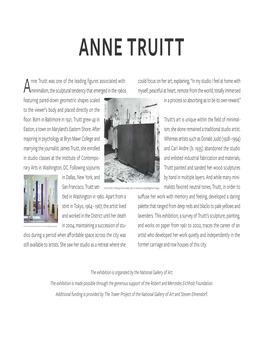 Anne Truitt Exhibition Wall Text
