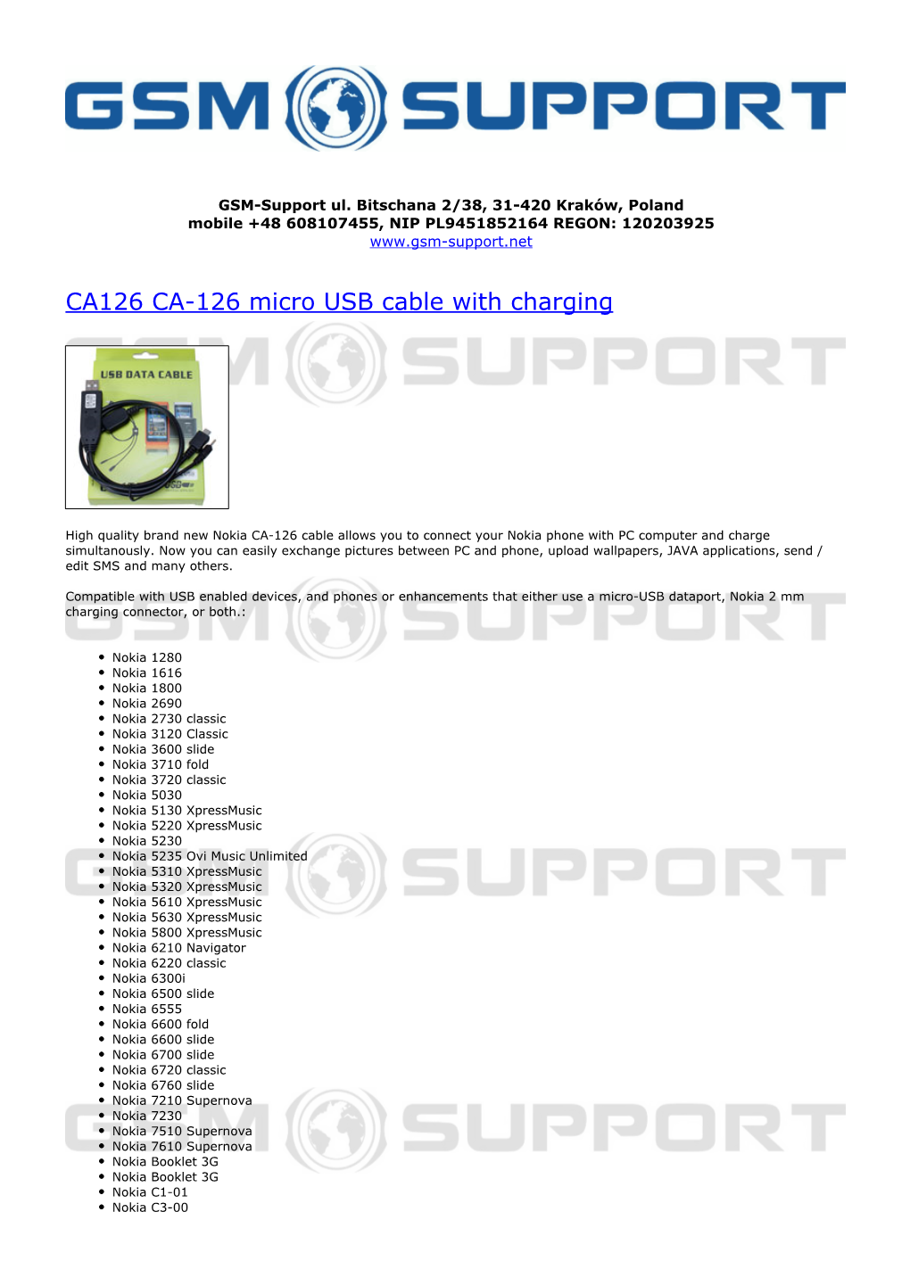 CA126 CA-126 Micro USB Cable with Charging