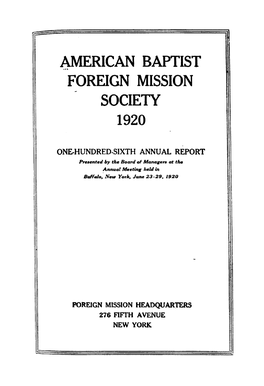 American Baptist Foreign Mission Society 1920