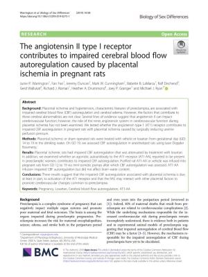 The Angiotensin II Type I Receptor Contributes to Impaired Cerebral Blood Flow Autoregulation Caused by Placental Ischemia in Pregnant Rats Junie P