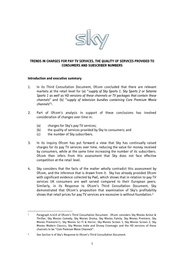 Sky Submission: "Trends in Charges for Pay-TV Services, the Quality Of