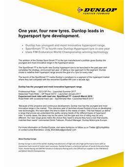 One Year, Four New Tyres. Dunlop Leads in Hypersport Tyre Development