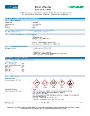 Boron Trifluoride Safety Data Sheet
