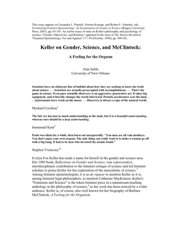 Keller on Gender, Science, and Mcclintock