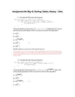 Assignment #4: Big−O, Sorting, Tables, History − Soln