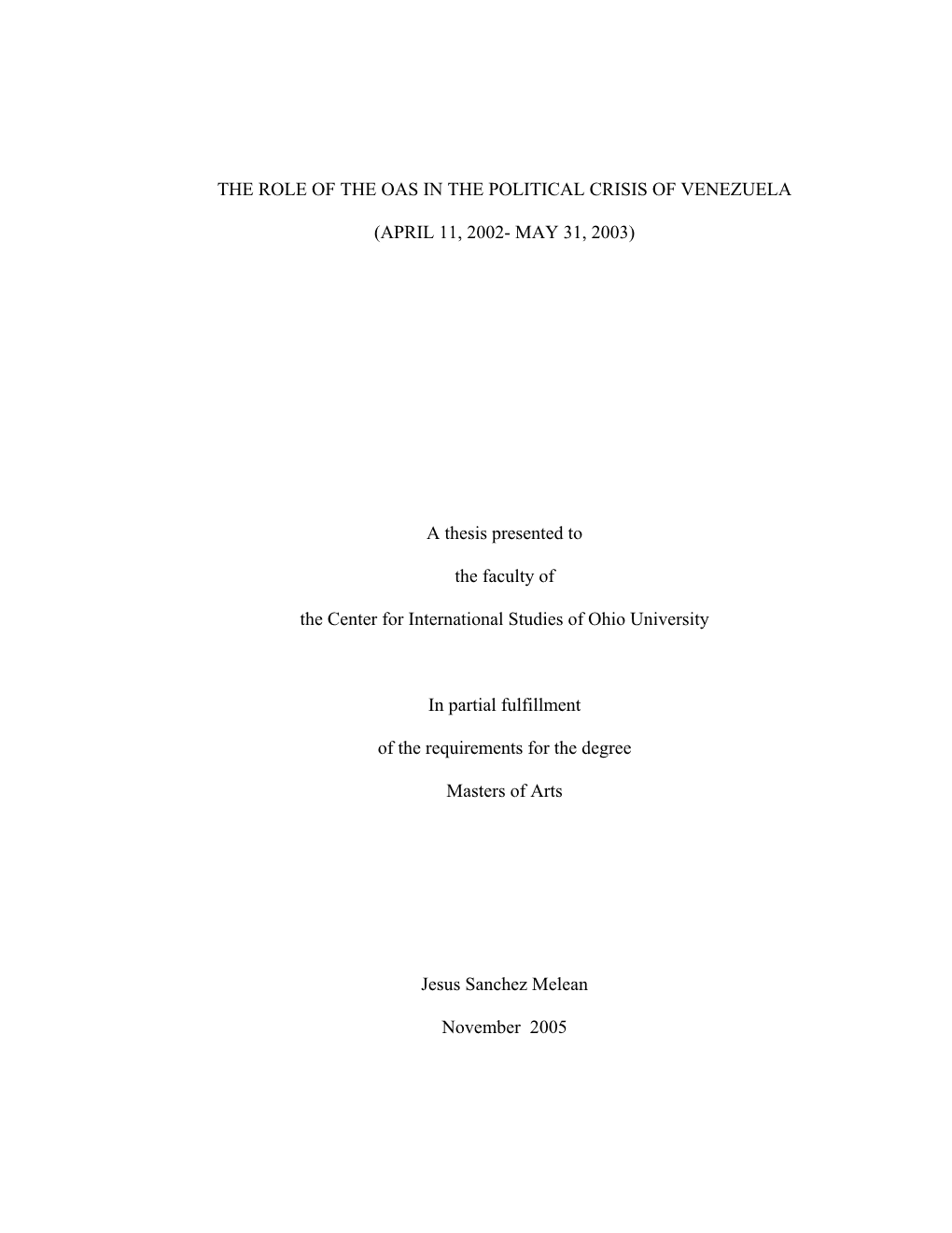 The Role of the Oas in the Political Crisis of Venezuela