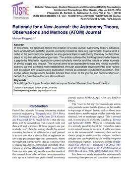 The Astronomy Theory, Observations and Methods (ATOM) Journal