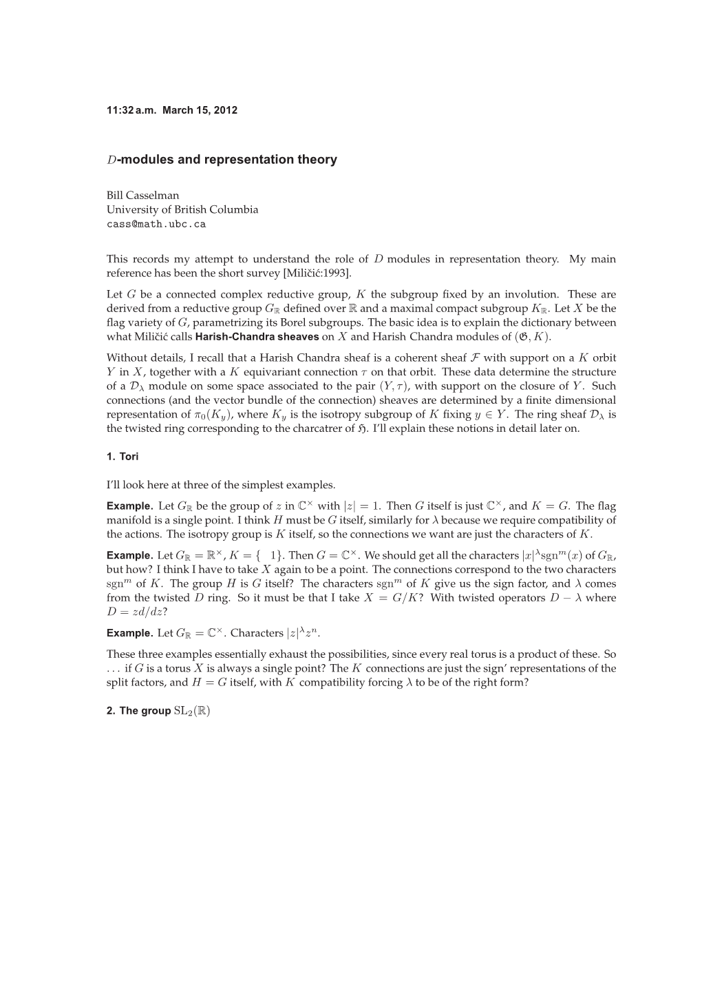 D-Modules and Representation Theory