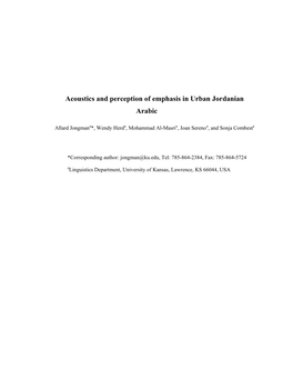 Acoustics and Perception of Emphasis in Urban Jordanian Arabic