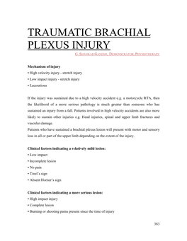 Traumatic Brachial Plexus Injury G