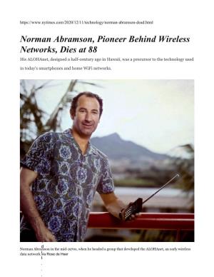 Norman Abramson, Pioneer Behind Wireless Networks, Dies at 88