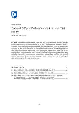 Dartmouth College V. Woodward and the Structure of Civil Society