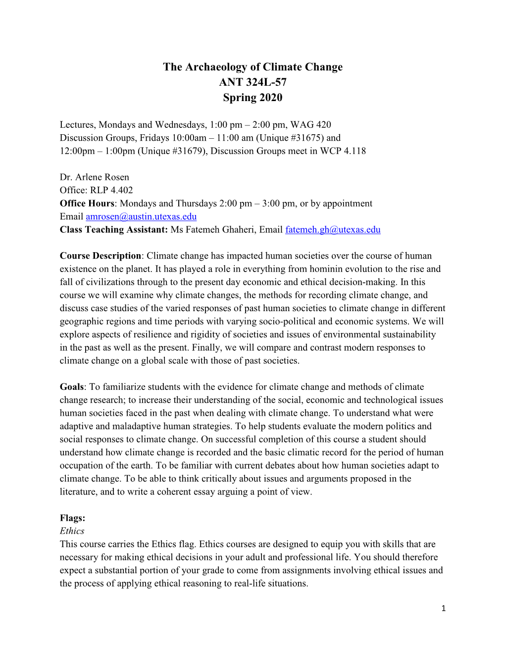 The Archaeology of Climate Change ANT 324L-57 Spring 2020