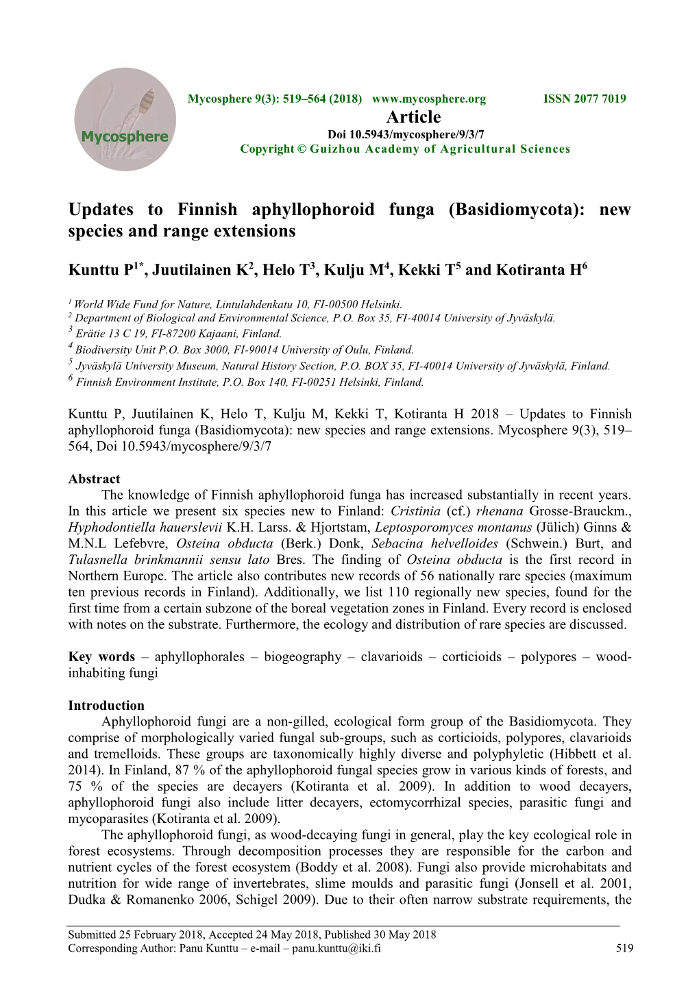 Basidiomycota): New Species and Range Extensions