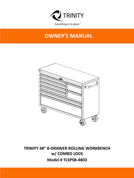 TRINITY 48” 8-DRAWER ROLLING WORKBENCH W/ COMBO LOCK Model # TLSPSB-4803 PARTS LIST