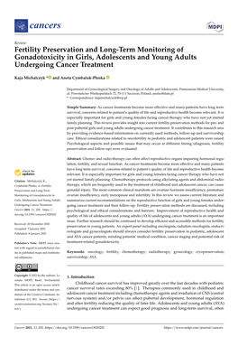 Fertility Preservation and Long-Term Monitoring of Gonadotoxicity in Girls, Adolescents and Young Adults Undergoing Cancer Treatment