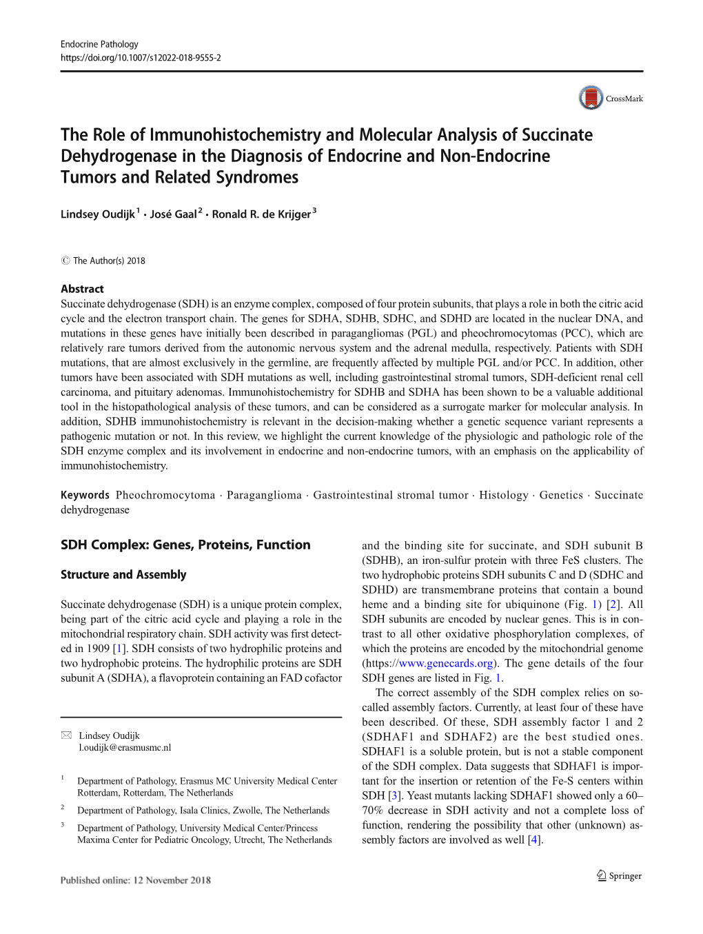 The Role of Immunohistochemistry and Molecular Analysis of Succinate Dehydrogenase in the Diagnosis of Endocrine and Non-Endocrine Tumors and Related Syndromes