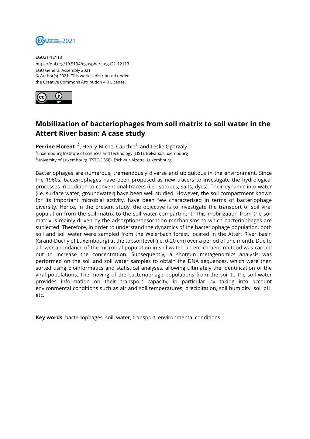 Mobilization of Bacteriophages from Soil Matrix to Soil Water in the Attert River Basin: a Case Study