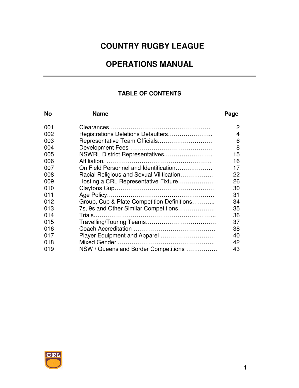 Country Rugby League Operations Manual