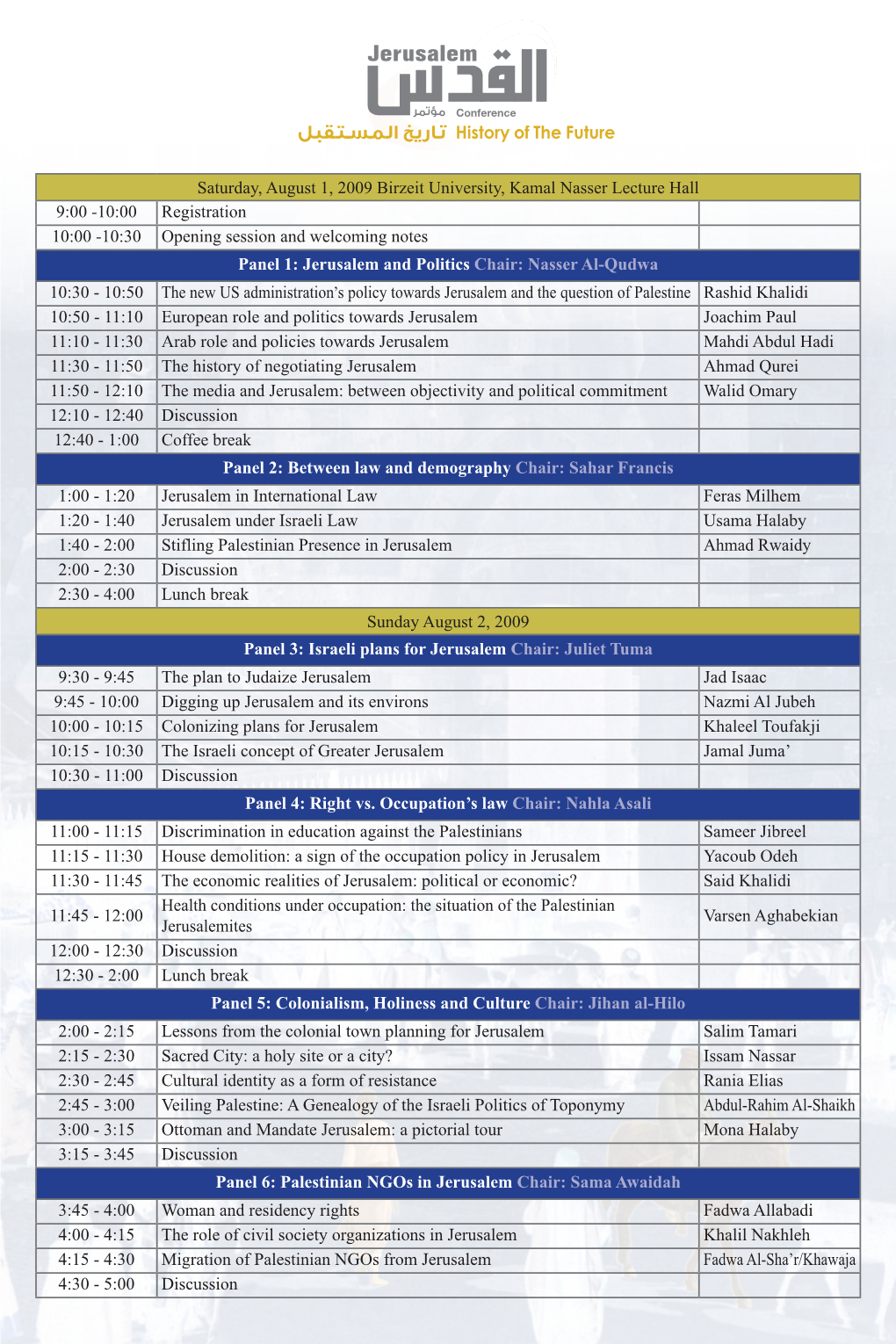 Saturday, August 1, 2009 Birzeit University, Kamal Nasser Lecture