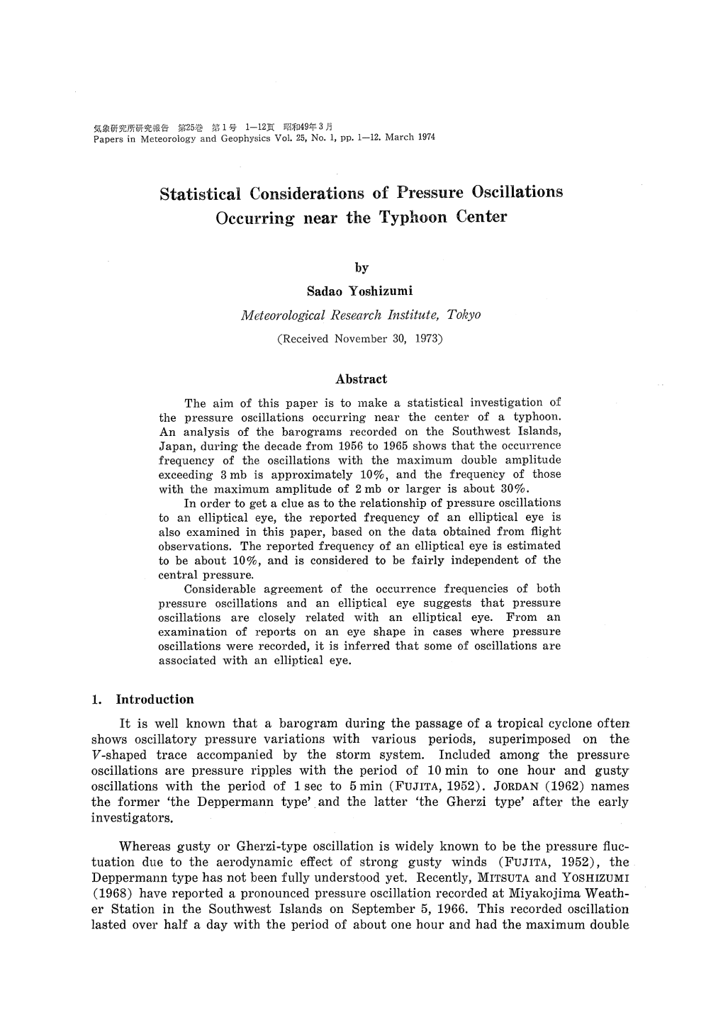 Statistical Considerations of Pressure Oscillations Occurring Near the Typhoon Center