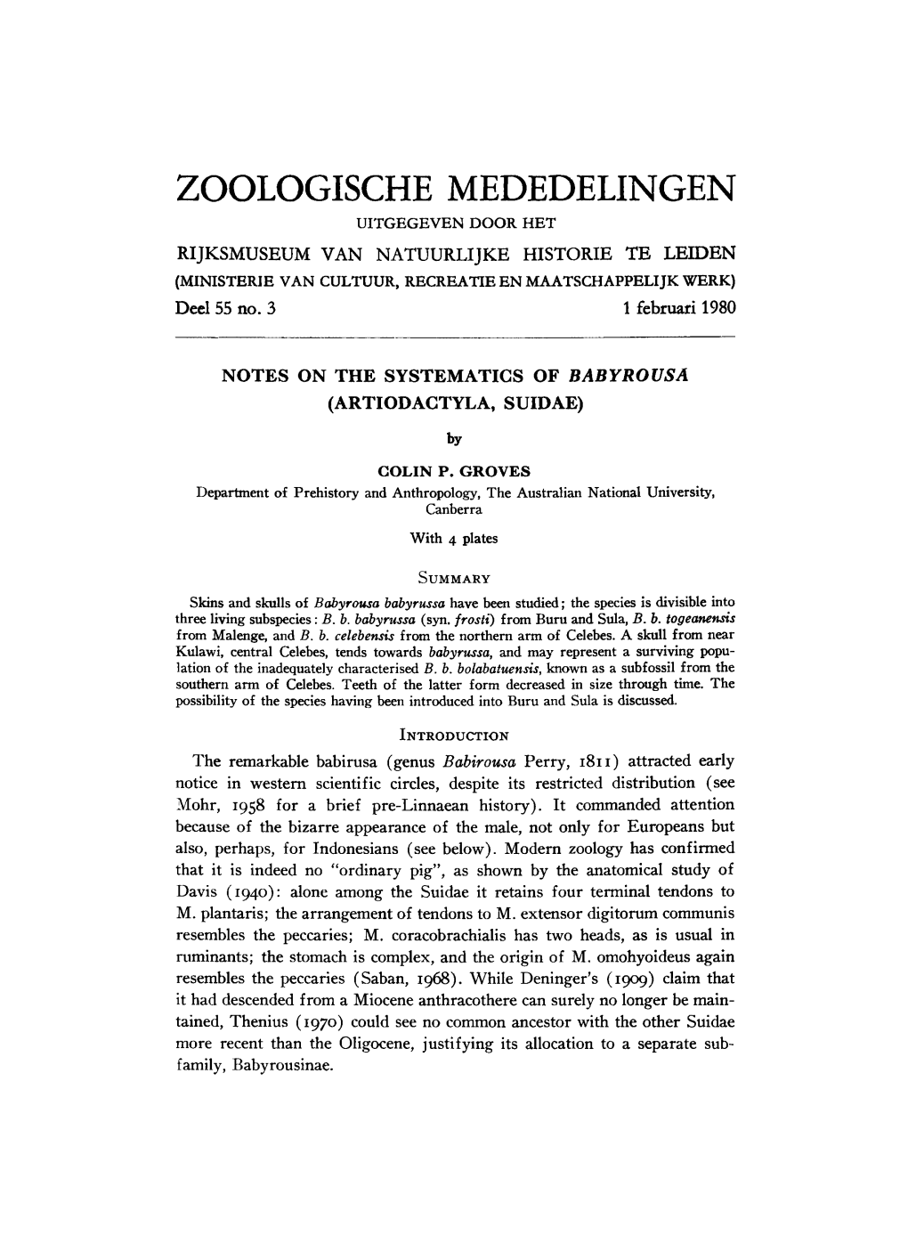 Zoologische Mededelingen Uitgegeven Door Het Rijksmuseum Van Natuurlijke Historie Te Leiden