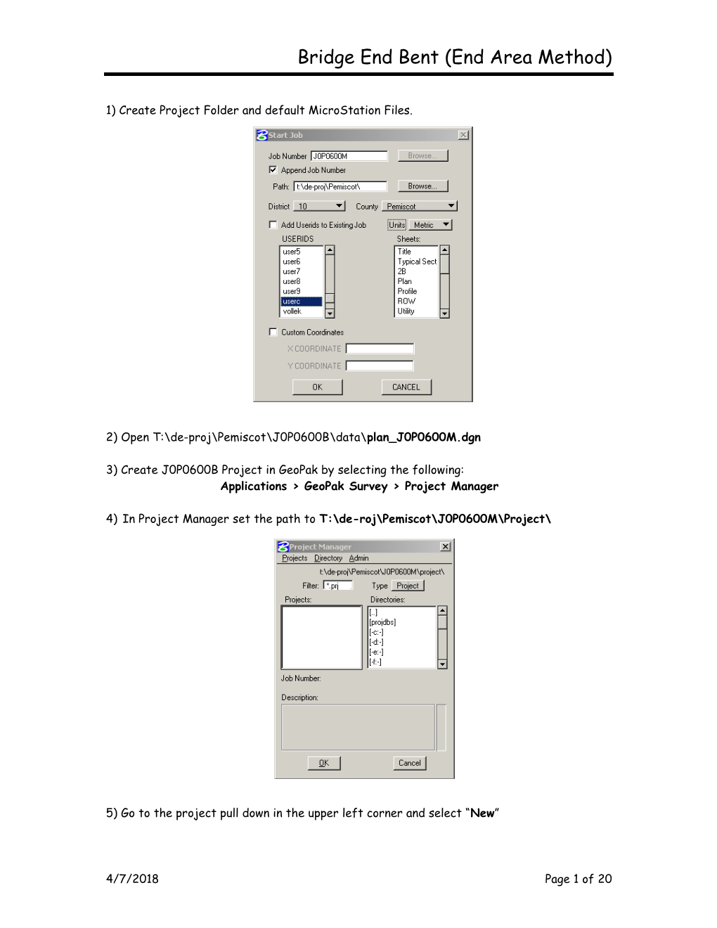 1) Create Project Folder and Default Microstation Files