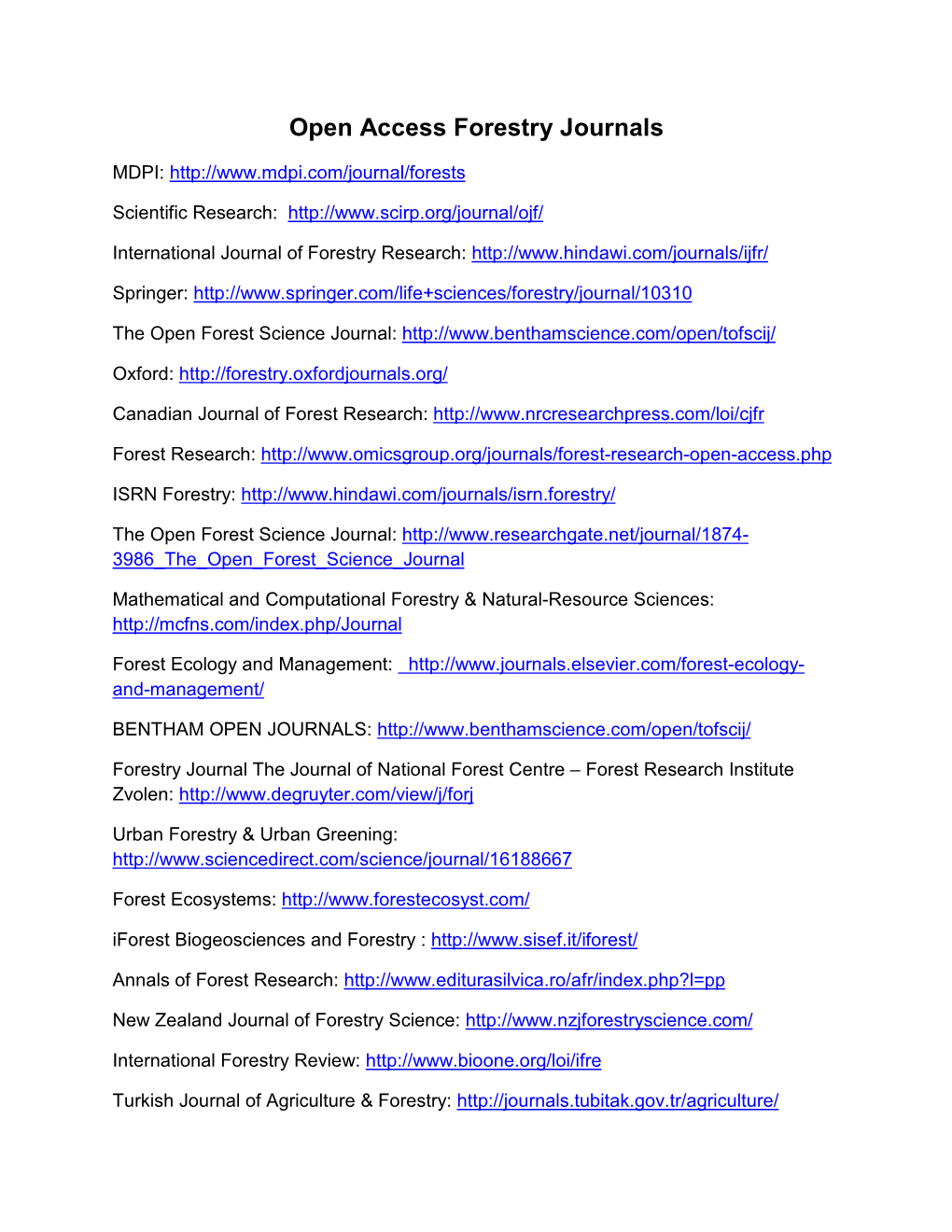 Open Access Forestry Journals (Pdf)