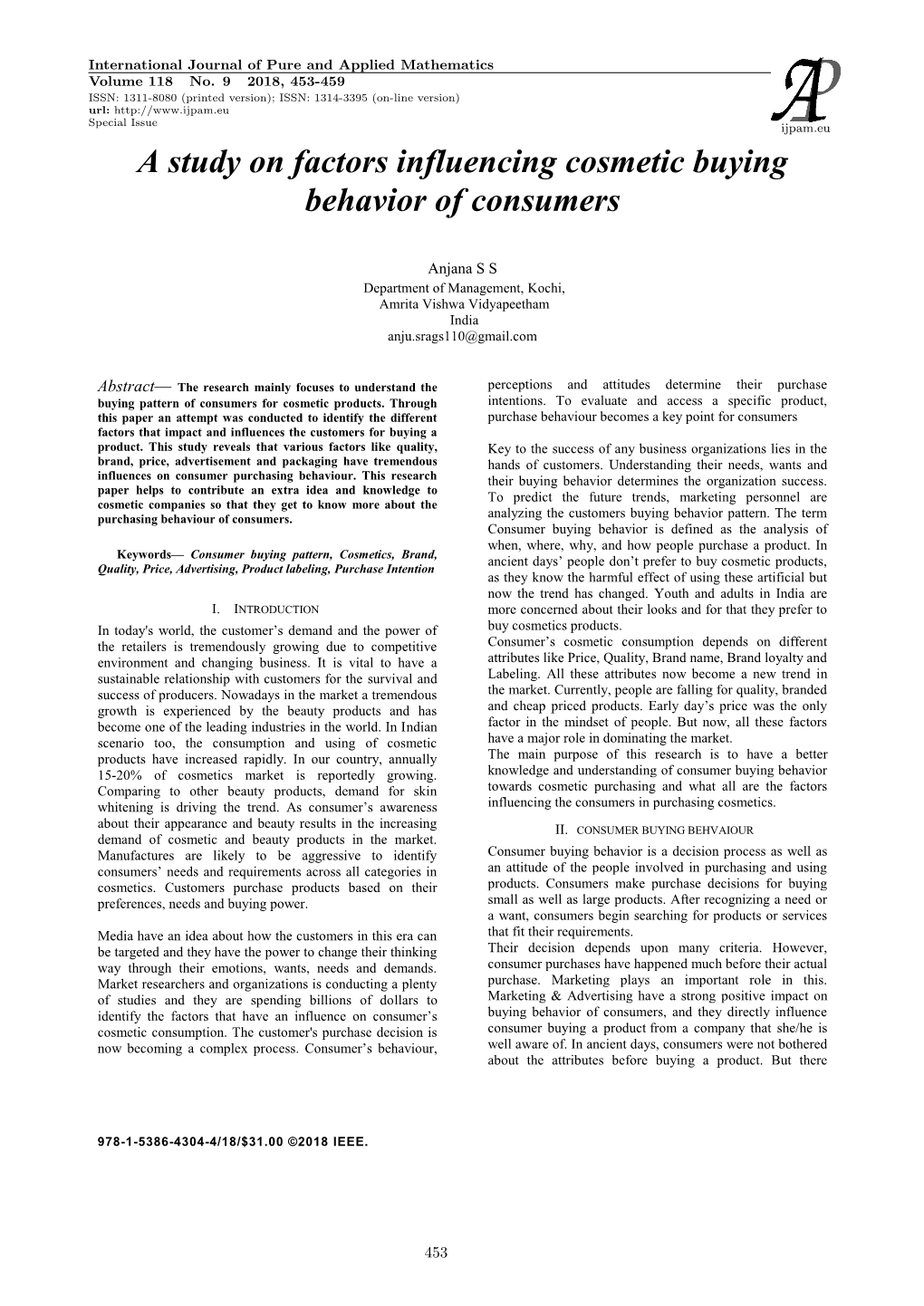 A Study on Factors Influencing Cosmetic Buying Behavior of Consumers