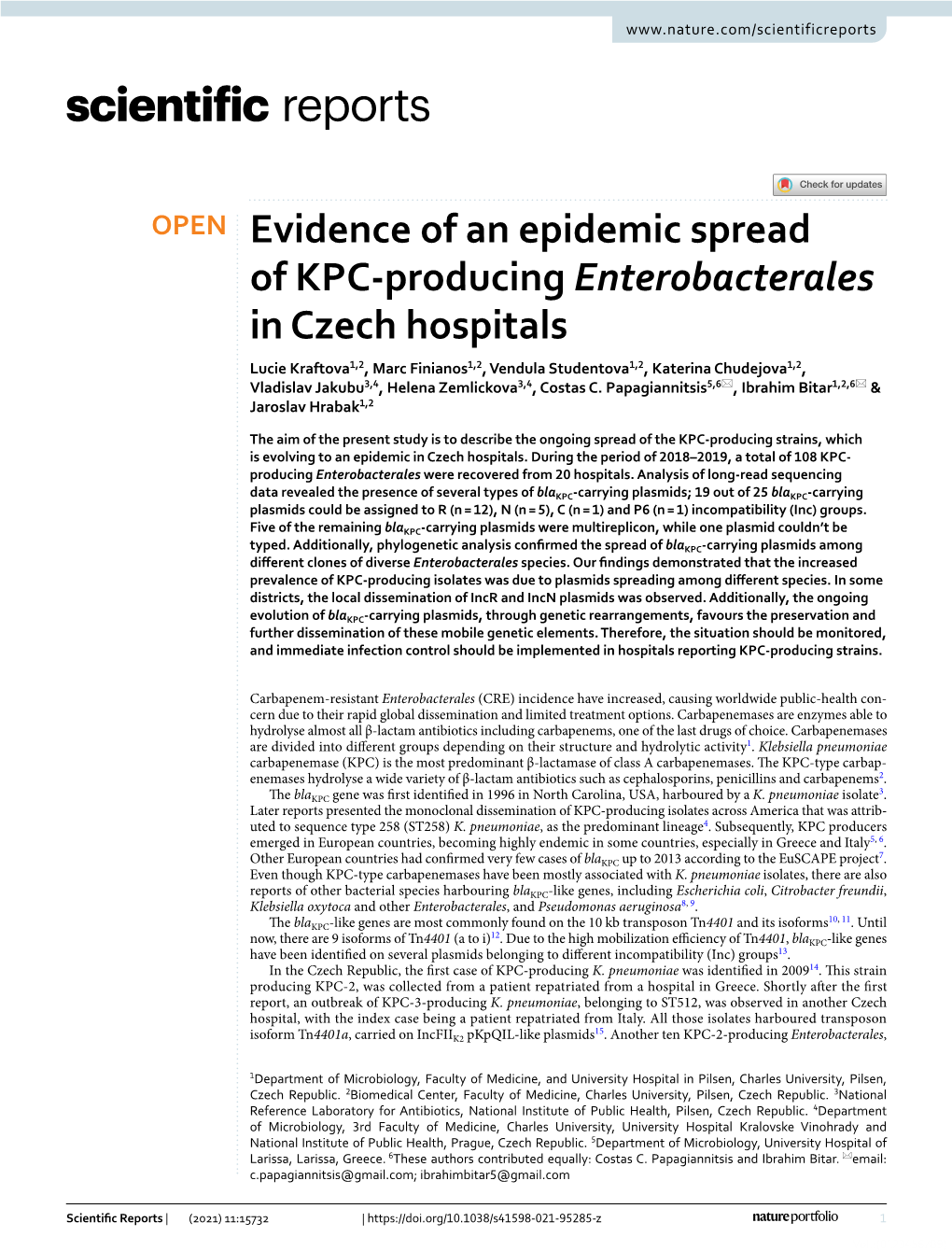 Evidence of an Epidemic Spread of KPC-Producing Enterobacterales In