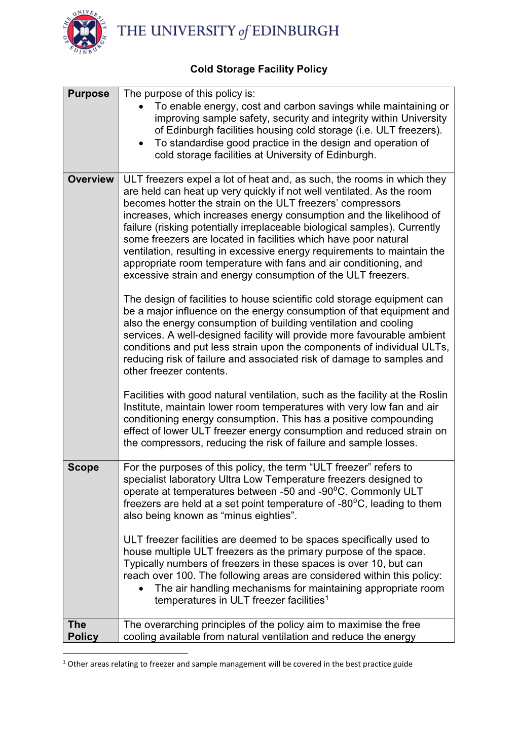 Sustainable Cold Storage Policy