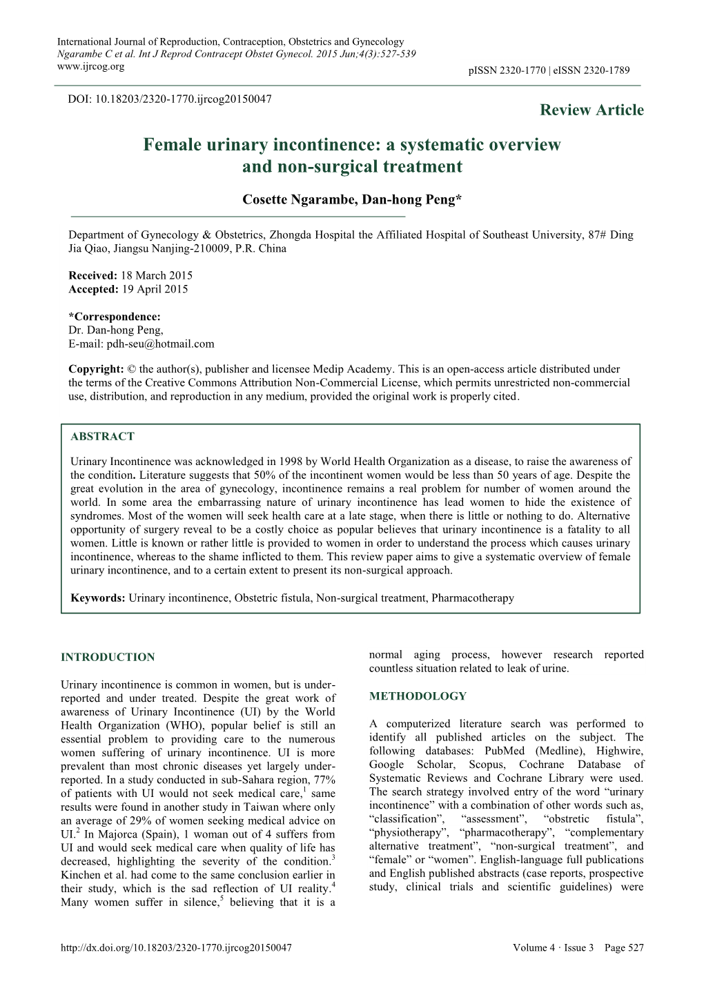 Female Urinary Incontinence: a Systematic Overview and Non-Surgical Treatment