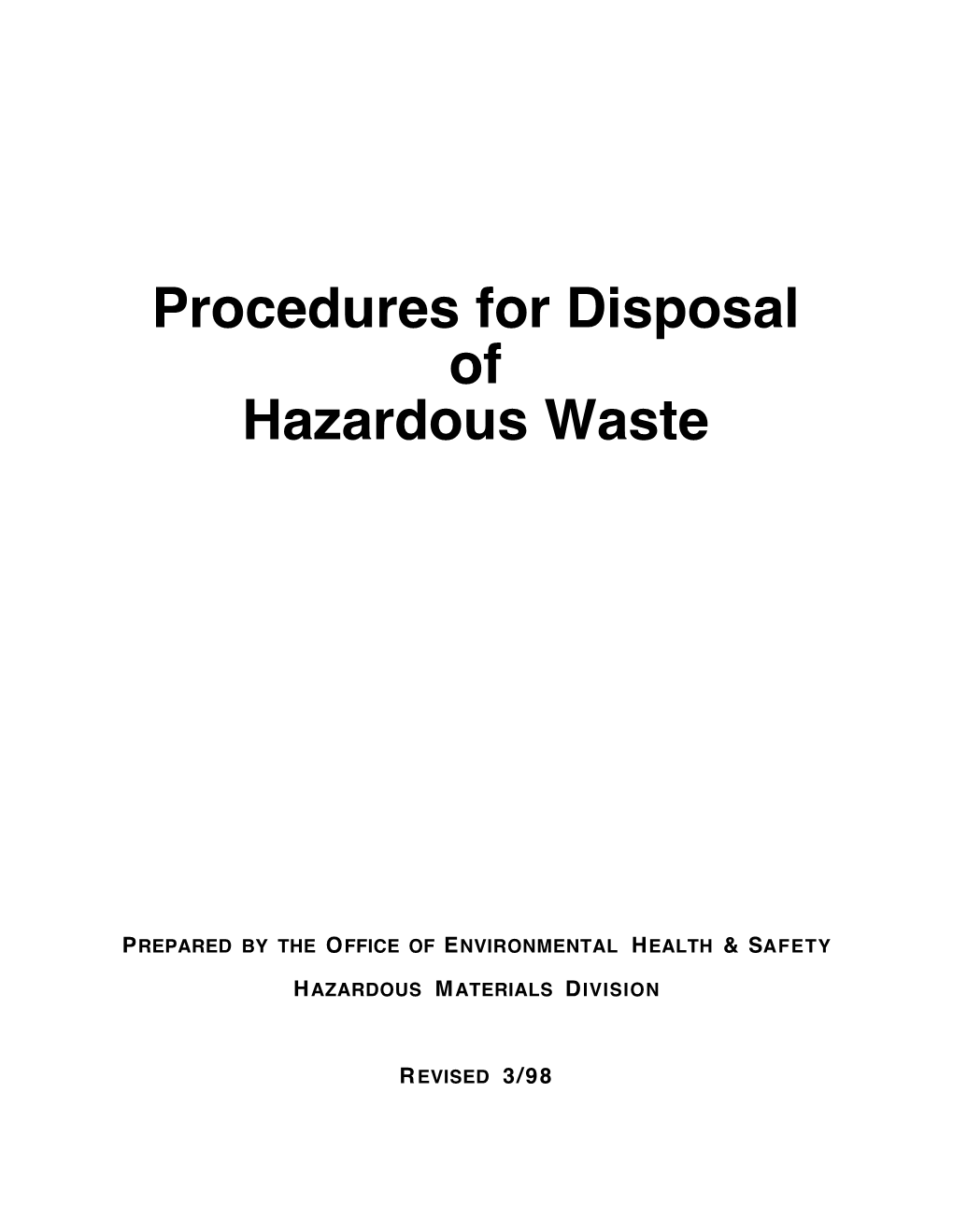 Haz Waste Procedures (03/98)