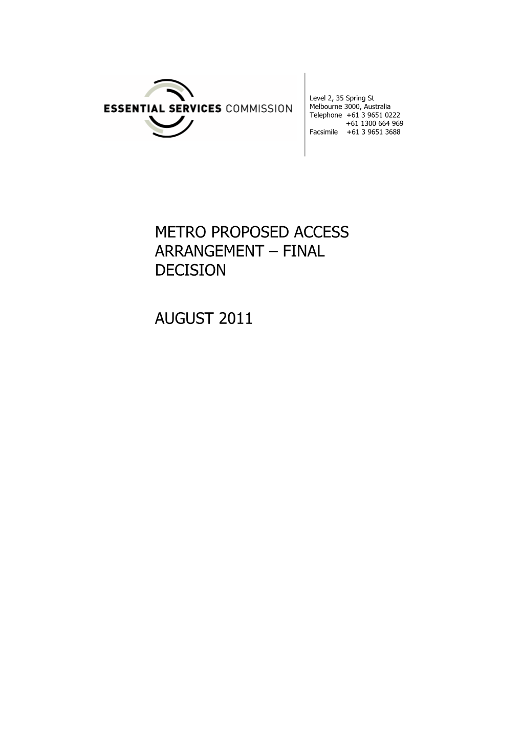 Metro Proposed Access Arrangement – Final Decision