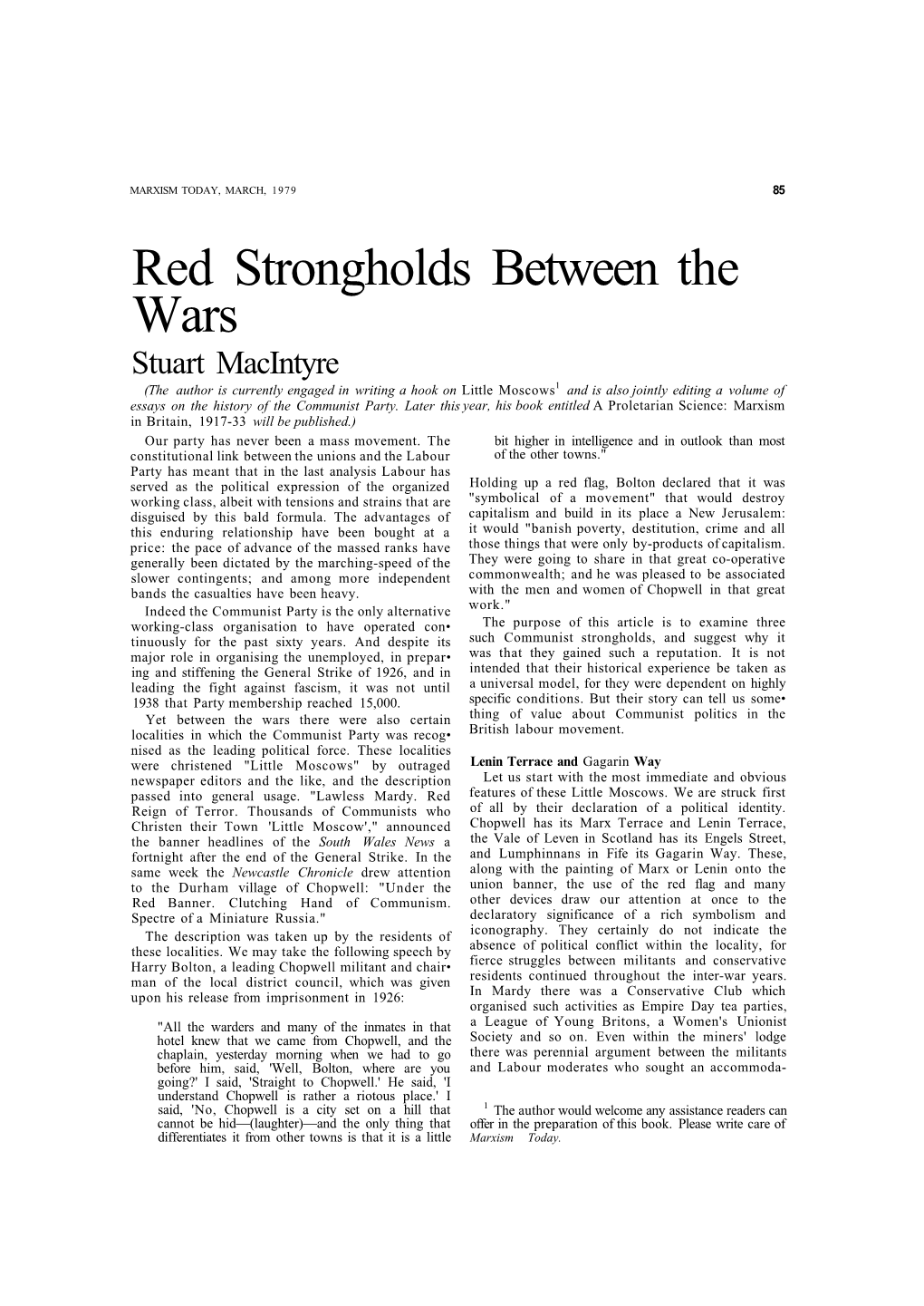 Red Strongholds Between the Wars