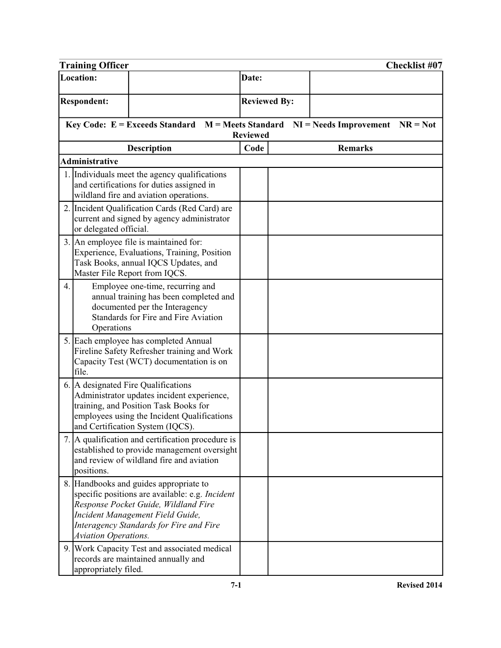 Training Officer Checklist #07