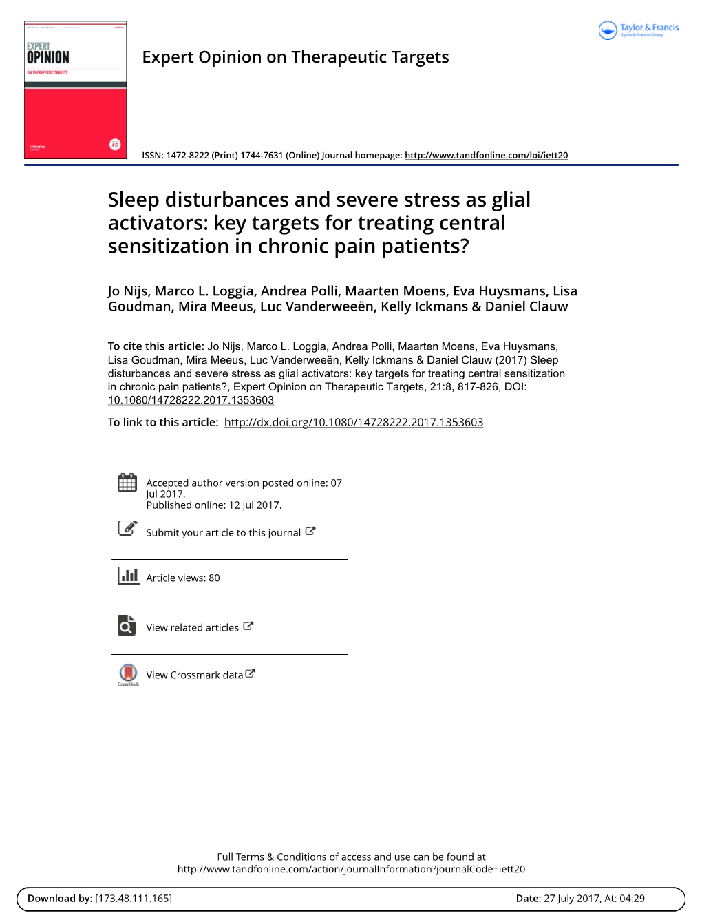 Key Targets for Treating Central Sensitization in Chronic Pain Patients?