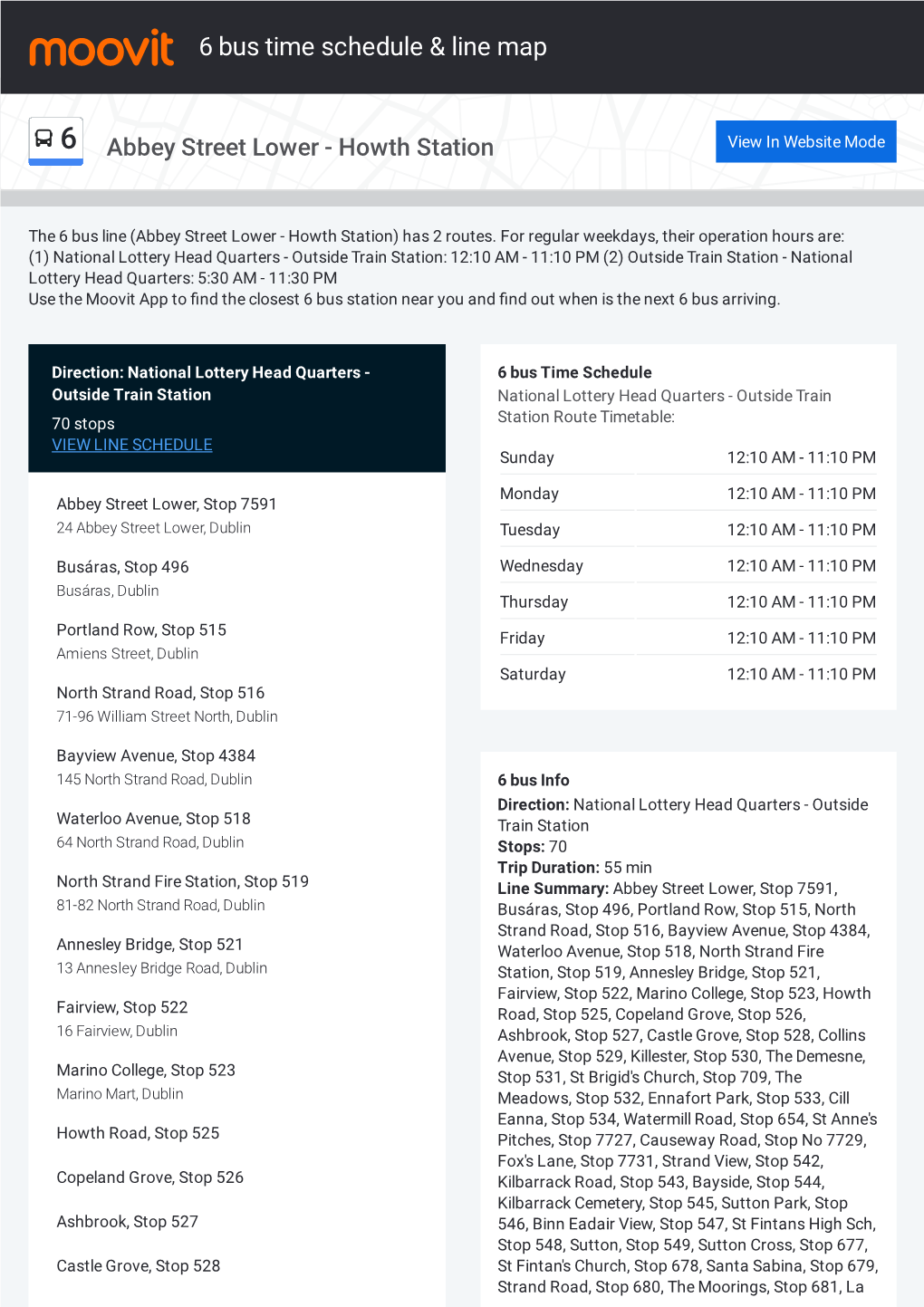 6 Bus Time Schedule & Line Route
