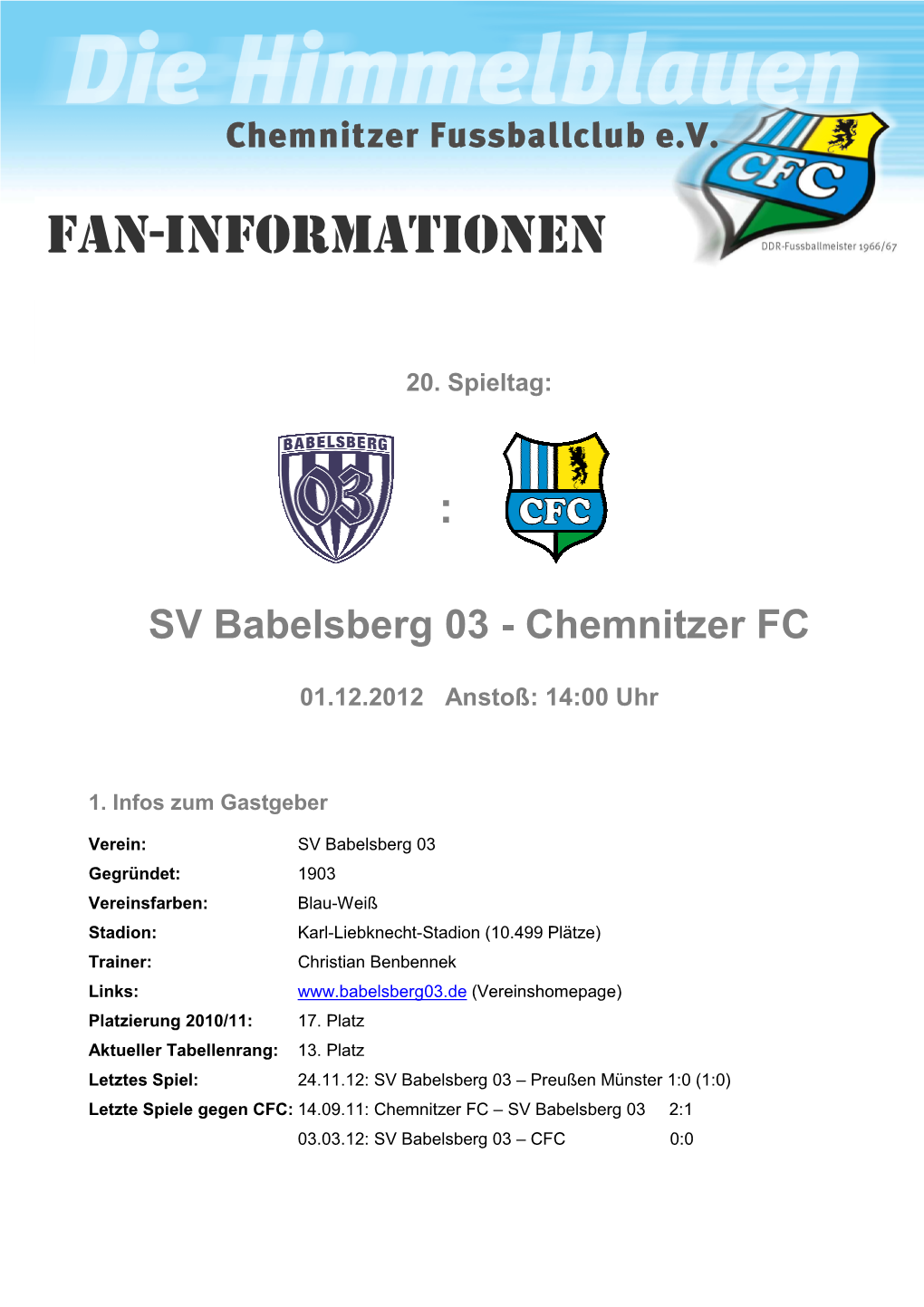SV Babelsberg 03 - Chemnitzer FC