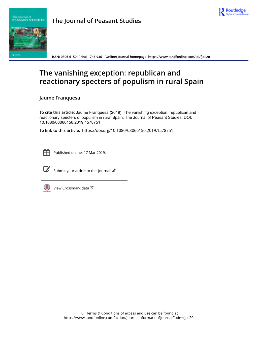 The Vanishing Exception: Republican and Reactionary Specters of Populism in Rural Spain