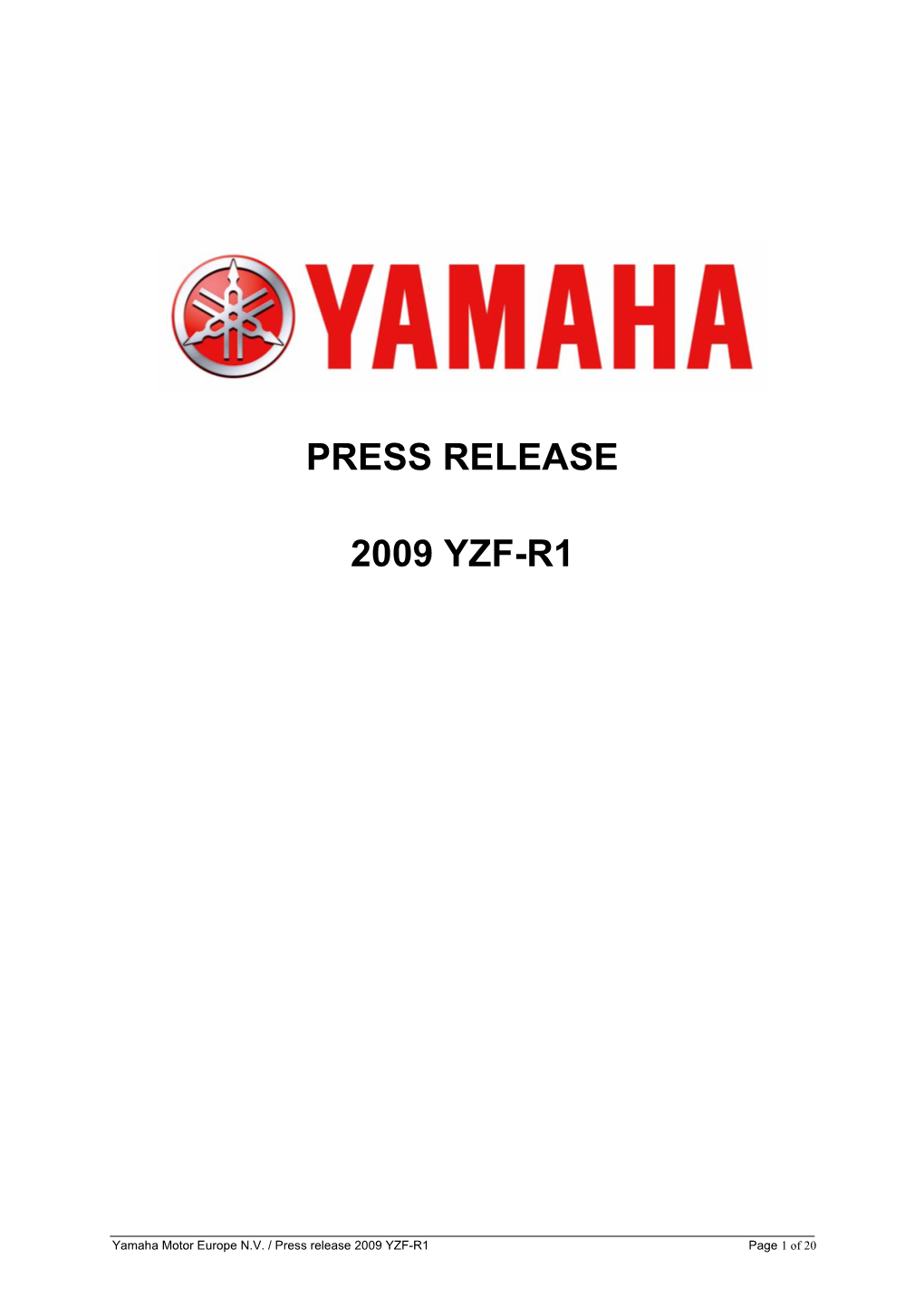 Press Release 2009 Yzf-R1