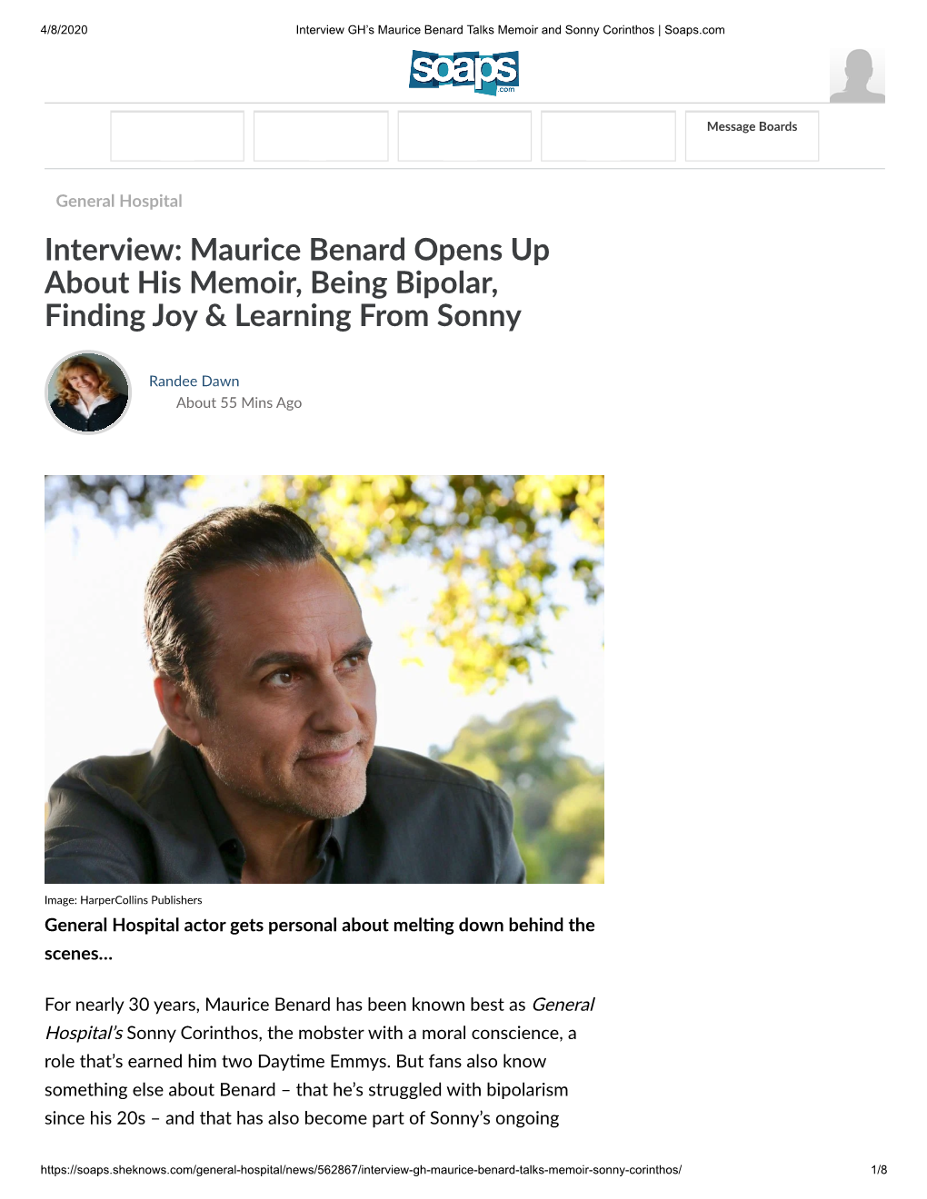 Interview: Maurice Benard Opens up About His Memoir, Being Bipolar, Finding Joy & Learning from Sonny