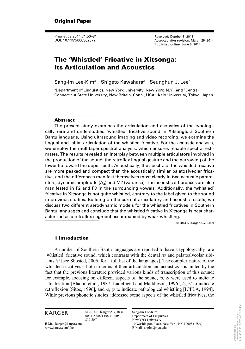 The 'Whistled' Fricative in Xitsonga: Its Articulation and Acoustics