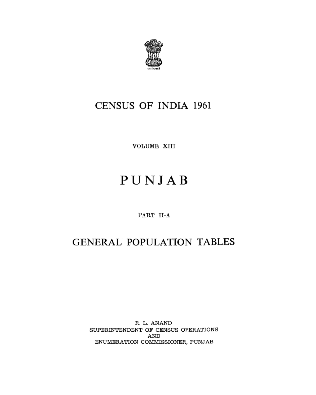General Population Tables, Part II-A , Vol-XIII, Punjab