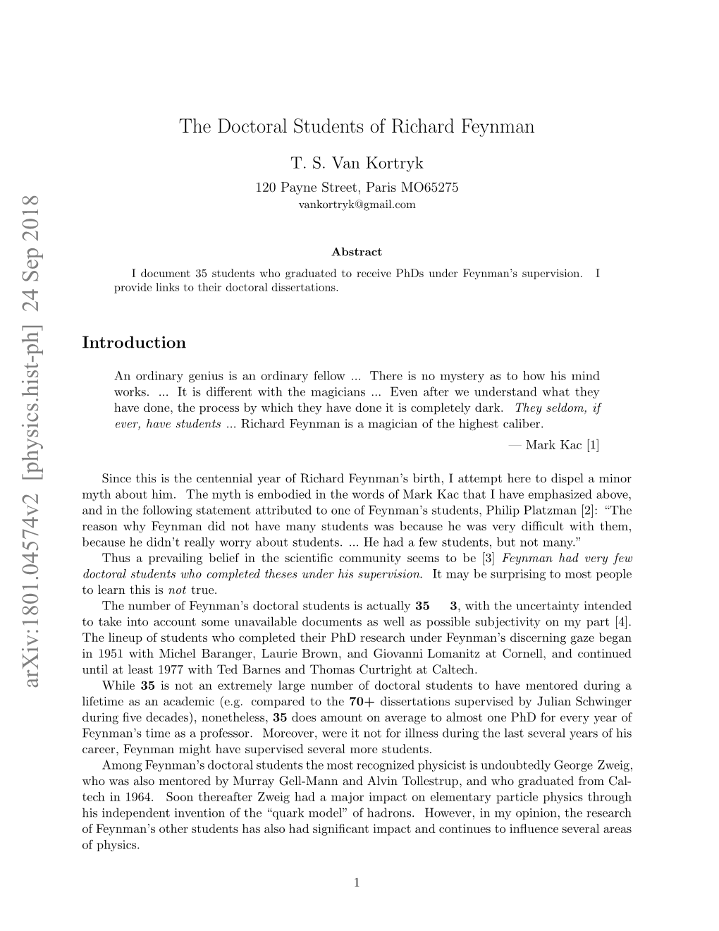 The Doctoral Students of Richard Feynman