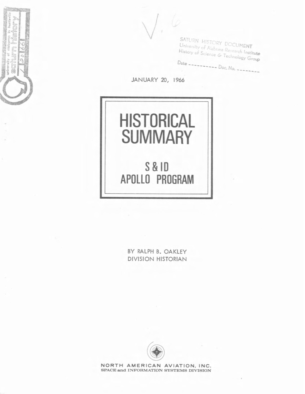 January 20, 1966 by Ralph B. Oakley Division Historian