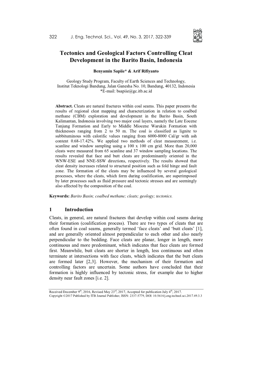 Tectonics and Geological Factors Controlling Cleat Development in the Barito Basin, Indonesia