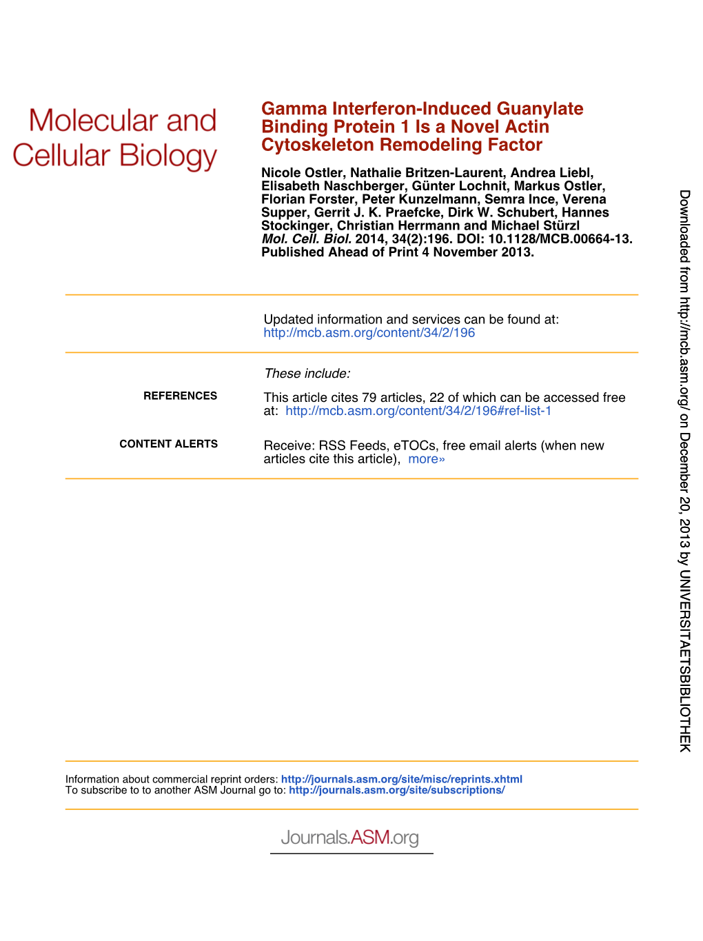 Cytoskeleton Remodeling Factor Binding Protein 1 Is a Novel Actin Gamma Interferon-Induced Guanylate