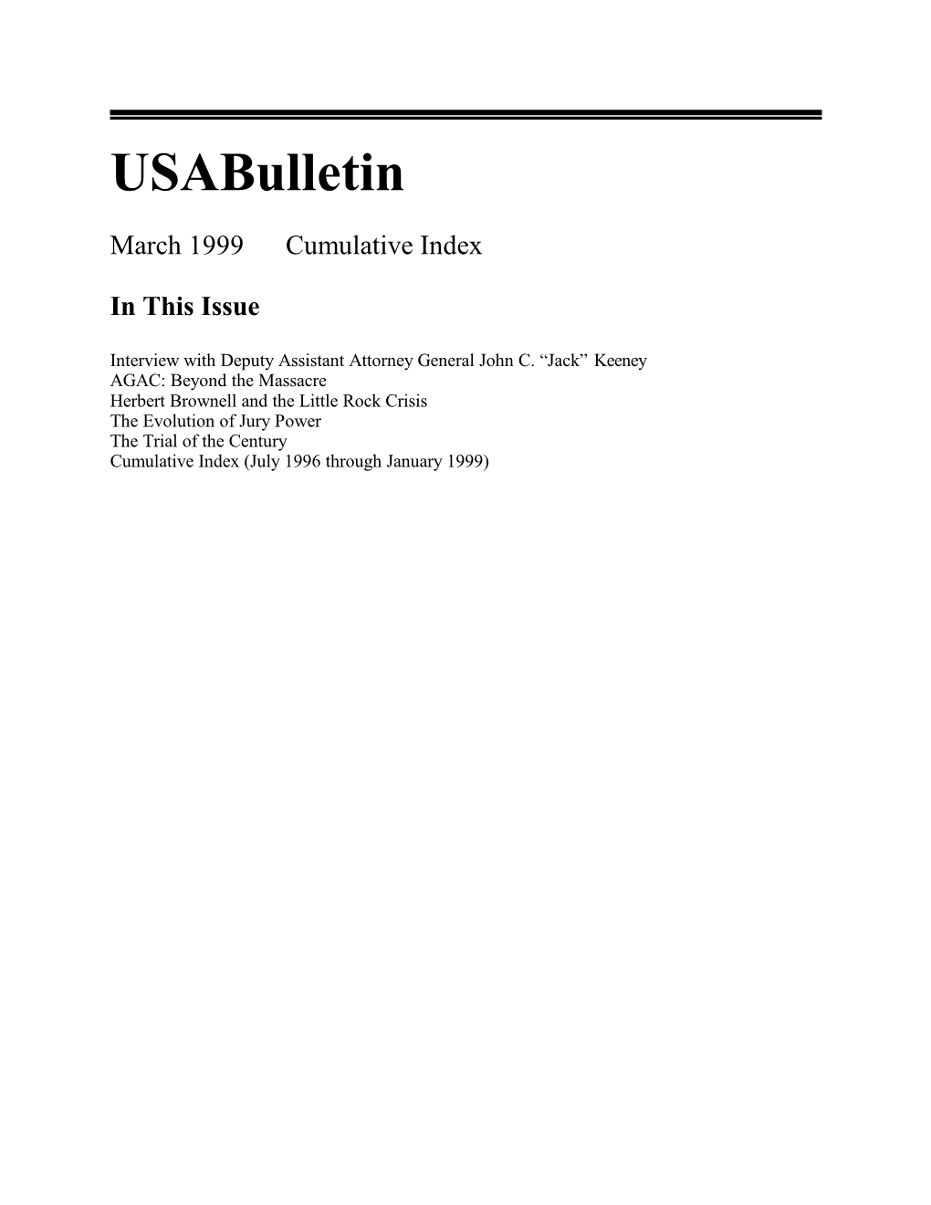 U.S. Attorneys' Bulletin Vol 47 No 02, Cumulative Index